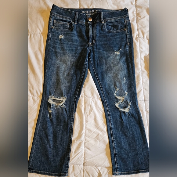 American Eagle Outfitter Blue Jeans Size:8 Length:34. AEO Denim. Kick Crop - Picture 1 of 3